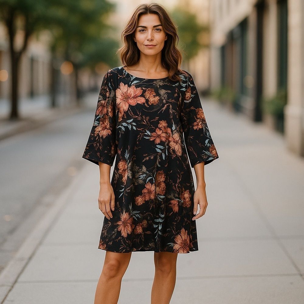 Tacera Orange 3/4 Bell Sleeve Sundress
